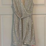 Cider New Women's Dress Size S Silver Beige Sequin Wrap Mini Party Photo 0