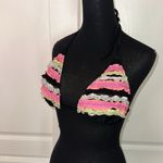 RETRO MUDD NEON LACE TIERED TRIANGLE HALTER BIKINI TOP Black Size M Photo 2
