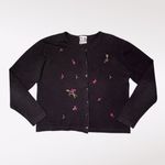 Vintage Clio Black Embroidered Cardigan Button Front Knit Sweater Small Photo 7