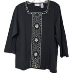 Alfred Dunner Petite Alfred Dunner Womens Black Beaded Long Sleeve Square Neck Size S Top Photo 1