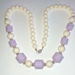 Vintage Off White & Light Purple Chunky Beads Retro Beaded Boho Necklace Photo 1