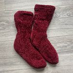 Burgundy Women’s White Sherpa Chenille Warm Cozy Comfy Winter Slipper Socks Red Photo 1