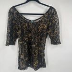Happening in the present NWT H.I.P Goth Punk Women's Sheer Lace Top Black Gold Size‎ M Rock Vamp Baddie Photo 10