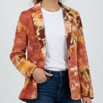TINA JO Tie Dye Linen Blend Blazer Jacket Orange Brown White Size S Photo 0