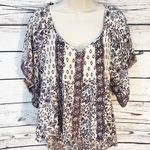 Free People  Flutter Sleeve Aztec Boho Bohemian Babydoll Top Photo 0