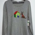 kim rogers Womens Reindeer Dog Christmas T-shirt Size L Gray Appliqued Studs New Photo 0