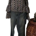 Lulumari NWT szL coldâshoulder blouse long double ruffle sleeves side zip w/ties Photo 0