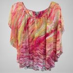 JM Collection Chiffon Overlay Top Ruffle Pink Blouse Women XL Sheer Off Shoulder Photo 0