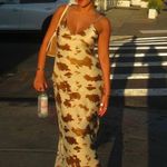 ZARA  cow patch satin effect boho western  Brown and Cream maxi long dress Photo 9