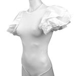 ZARA NEW White Ribbed Flutter Ruffle Sleeve Crew Neck Bodysuit Blouse Top Size S Photo 0