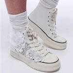 AZALEA WANG Penny Lane Flower Embellished platform canvas Sneaker White size 6 Photo 0