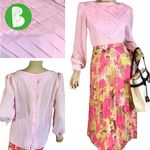 VINTAGE KLE PINK PLEATED RUFFLE BACK BUTTON PUFFED SLEEVE BLOUSE (S) Photo 1