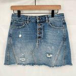 We The Free Asymmetrical Distressed Denim Mini Skirt Size 28 Photo 1