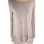JODIFL Long-Line Blush Pink Taupe Long Sleeve Round Neck Lace Trim Shirt Medium Photo 0