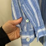 J.Jill Love Linen Blue White Stripe Button Back Shirt 100% Linen Size Large Photo 4