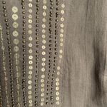 Tantrums Size L Tunic Top Brass Beaded Front Long Sleeve Split V Photo 3