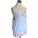 Parker  Womens Blouse Tank Top  Embroidered Floral Blue Sleeveless Boho Sz Large Photo 1
