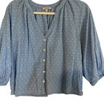Badgley Mischka Women's Medium Pastel Blue Swiss Dot Cotton Puff Sleeve Blouse Photo 11