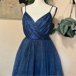 Spellbinding Beauty Navy Glitter Sleeveless Tulle Gown Blue Size M Photo 3