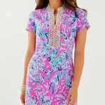 Lilly Pulitzer  Adrena Stretch Shift Dress New Kids on the Dock Hot Pink Gold Photo 0