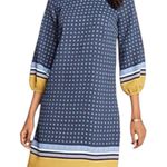 Ann Taylor Navy Blue Geo Print Bishop Sleeve Shift Dress Women’s Size 6 Photo 9