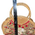 1950s Veldore of Houston Straw Beaded‎ Embellished Floral Top Handle Bag Italy Tan Photo 11