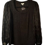 Voy Black Blouse with Sheer Sleeves Size Small NWT Office or Party Perfect Photo 0