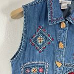 Dress Barn Denim Vest Embroidered Floral Cotton Sleeveless Top Blue Size Small Photo 3