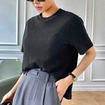 Black Textured mock neck tee shirt Photo 0