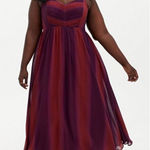 Torrid  Dress Size 12/Large/0 NWT Maxi Chiffon Pleated Burgundy Ombre Curvy Photo 0