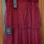 Lulus Lulu’s Sweetheart Burgundy Bustier Tulle Tiered Polka Dot Cocktail Party Dress Photo 3