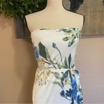 Lulus NWOT Season of Bliss White Floral Print Satin Strapless Midi Dress Photo 3