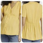 Isabel Maternity  Short flutter Sleeve V-Neck Button Front Top in Yellow size M Photo 1
