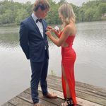 Red Coral Satin Formal Dress Size XS Photo 4