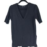 ZARA  Womens T Shirt Top Ribbed V Neck Short Sleeve Black M Photo 0