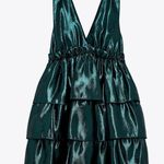 ZARA NWT  GREEN metallic baby doll dress Photo 2