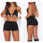 White Fox Boutique White Fox Fringe Matching Set Shorts Triangle Top Rhinestone Black Medium NEW Photo 1