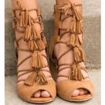 Joyfolie Imala Nutmeg Sandals Suede Leather Shoes Festival Fringe Sz 8.5 Tan Photo 0