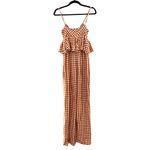 Saylor Laken Gingham Checkered Ruffled Jumpsuit Apricot Tan Sz XS Photo 1