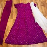 NWT 100% Silk 3 piece fuschia purple tunic dress gingham scarf shalwar kameez Photo 0