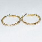 Source Unknown Diva Glam Rhinestone Flat Gold Tone Statement Latch Back Hoop Earrings Photo 0