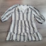 Evereve Black White Tribal Print Tiered V Neck Midi Dress Size L Photo 1