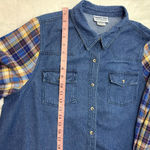 Country Store Cotton blend Denim Shirt with Plaid Sleeves Size 1X Blue Photo 6