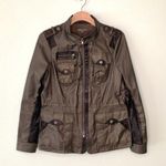 Vince Cotton & Leather Utility Jacket Olive Green/Brown Size M Photo 2