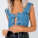 Princess Polly Denim Tie Front Crop Top Photo 0