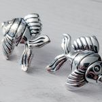 Vintage Stud Earrings Extra Large Silver Tone Fish Statement Photo 2