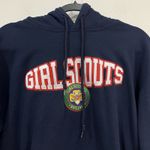 Girl Scouts Embroidered Patch Navy Drawstring Pullover Hoodie Size Medium Blue Photo 1