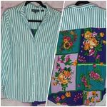 Tolani  COLLECTION MIXED MEDIA STRIPED BUTTON FRONT BOLD FLORAL FLOWY BACK TUNIC Photo 1