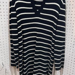Striped Knit Collared V Neck Midi Sweater Dress Black White Long Sleeve Size L Photo 0