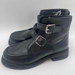 Free People Isla Boots Size 9 Moto Black Leather Buckles Zipper Edgy Boho Ankle Photo 3